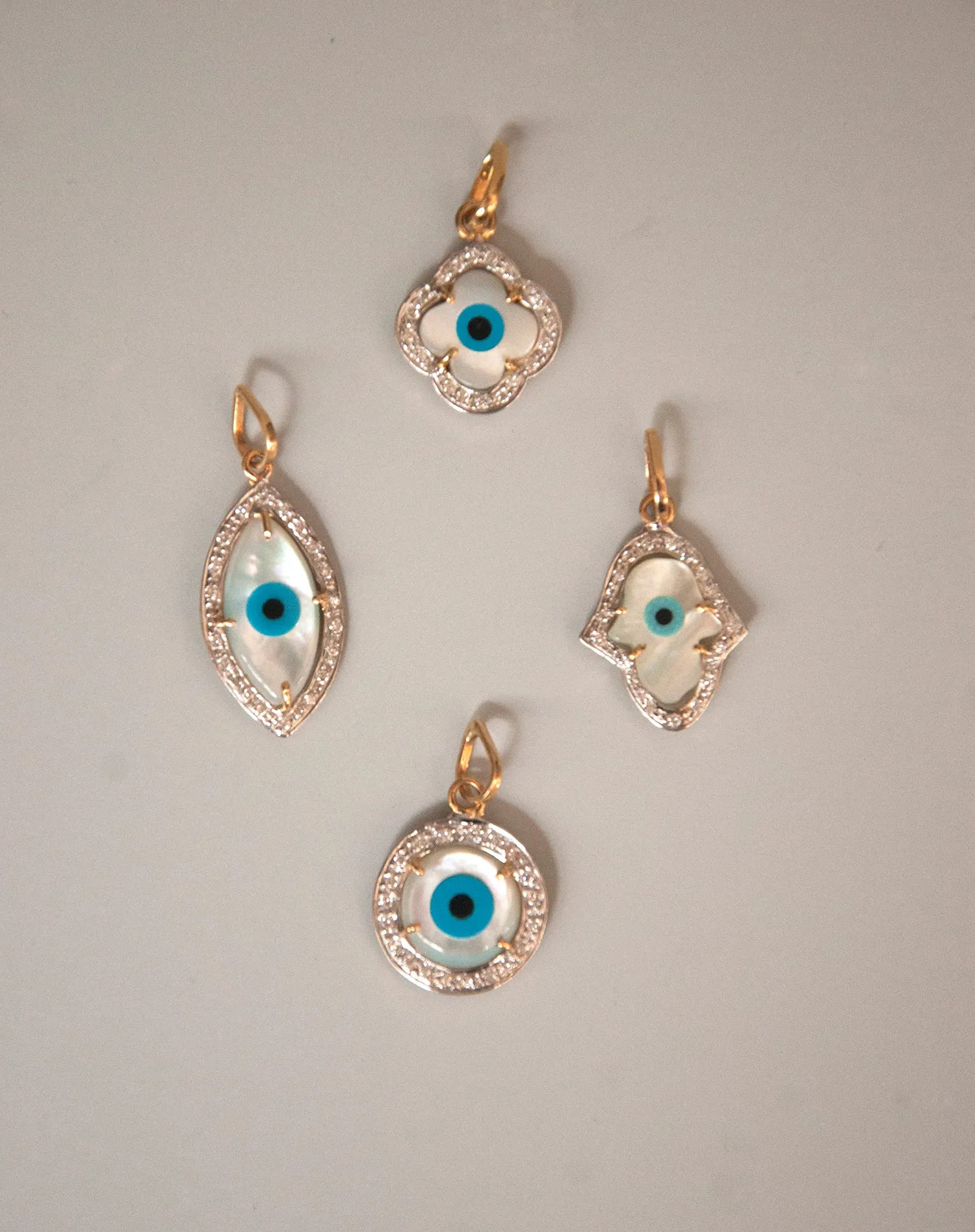 Evil Eye Charm Pendant - Clover with Diamonds