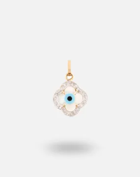 Evil Eye Charm Pendant - Clover with Diamonds