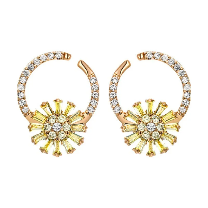 Fashion lady's sweet temperament, fresh daisy earrings, micro-inlaid white, niche light luxury and high-end earrings