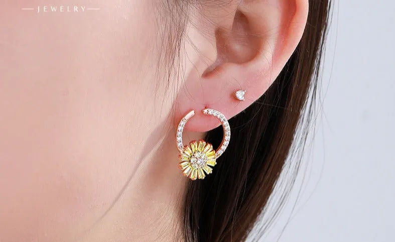 Fashion lady's sweet temperament, fresh daisy earrings, micro-inlaid white, niche light luxury and high-end earrings