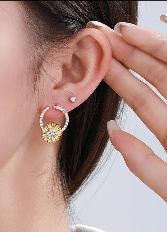 Fashion lady's sweet temperament, fresh daisy earrings, micro-inlaid white, niche light luxury and high-end earrings
