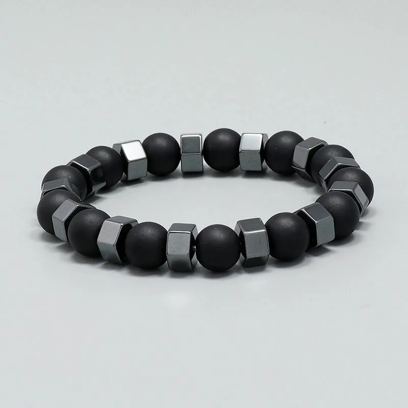 Fashion Men's Jewelry Beaded Bracelet Retro Black Gallstone Stretch Bracelet