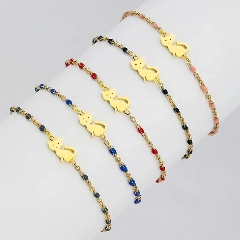 Fashion Simple Cute Cat Geometric Female Stainless Steel Bracelet