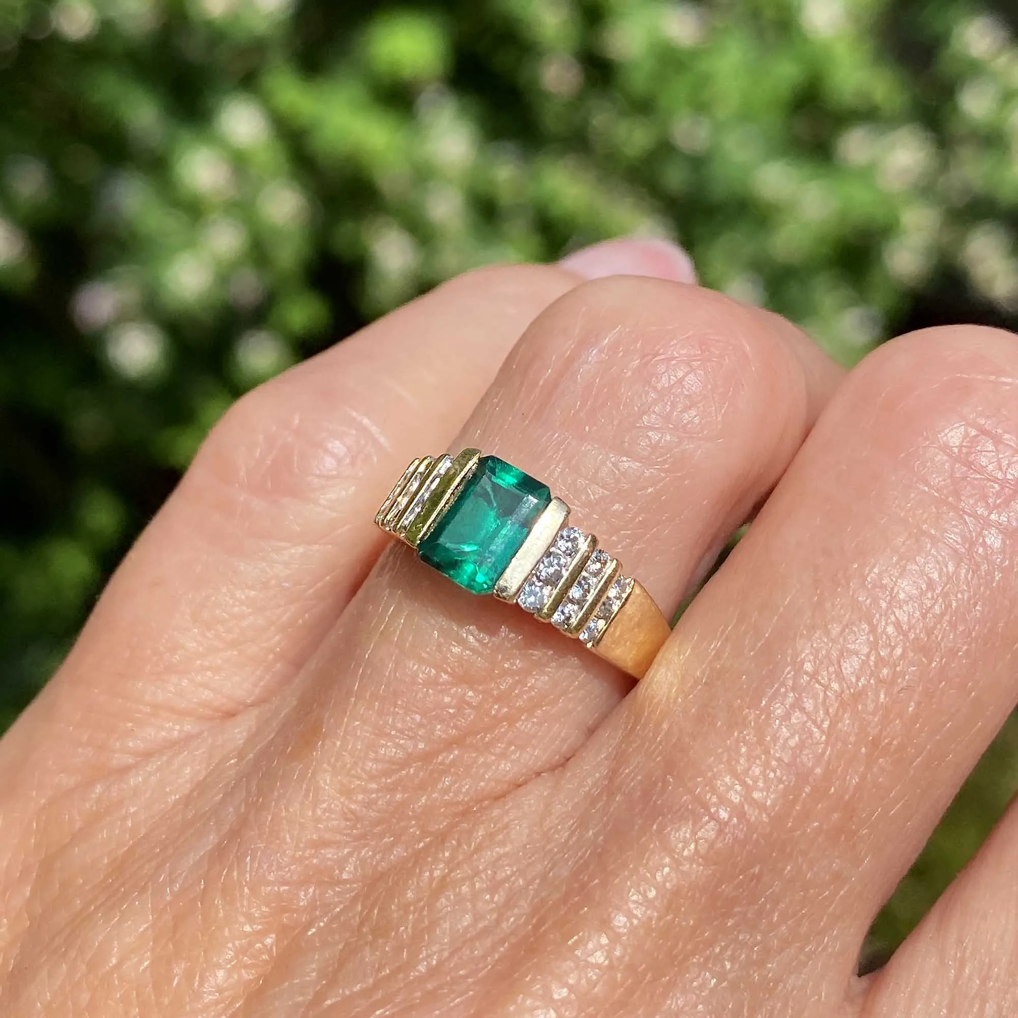 Fine 14K Gold Diamond Step Cut Emerald Ring