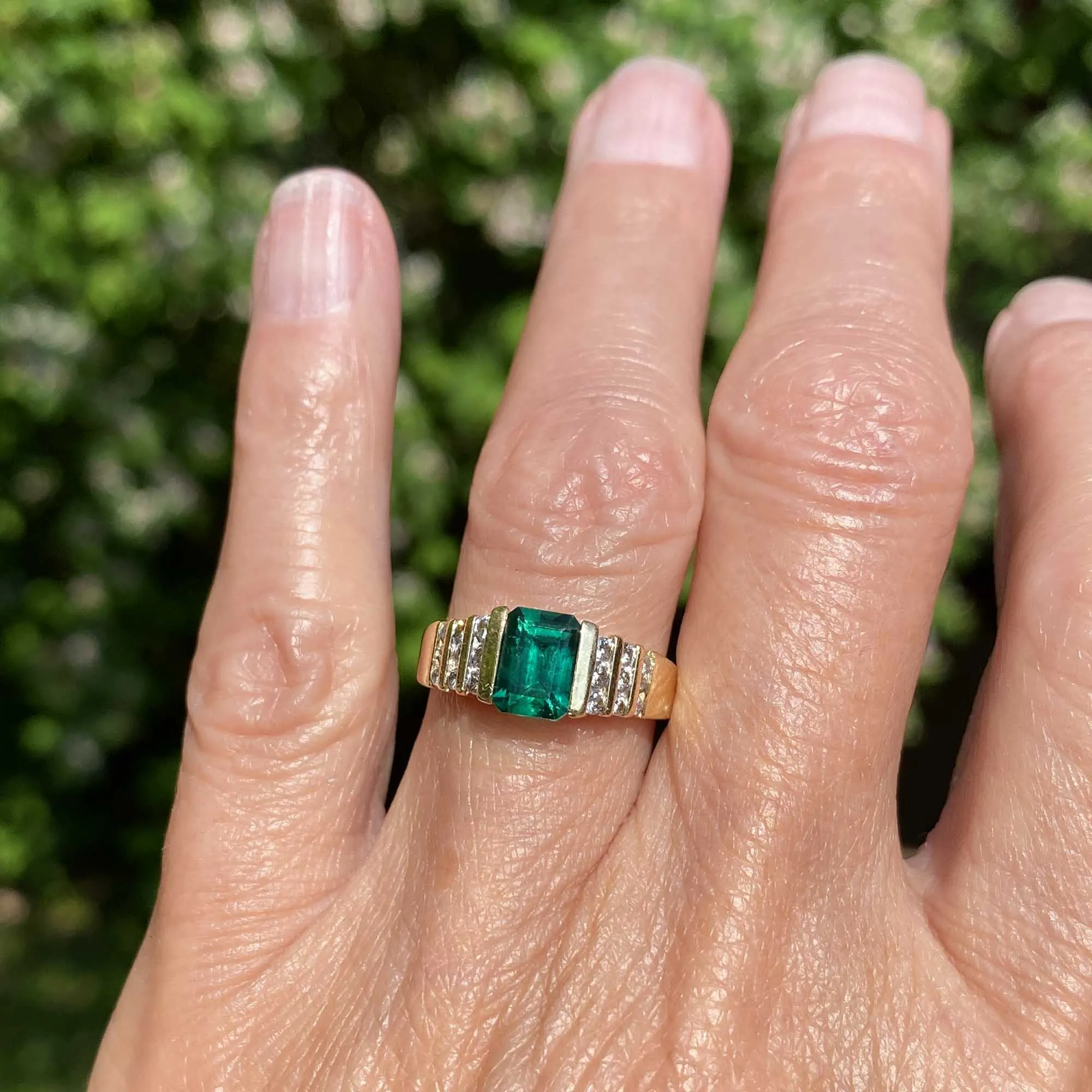 Fine 14K Gold Diamond Step Cut Emerald Ring
