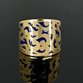 Fine Wide 14K Gold Plique a Jour Enamel Ring Band
