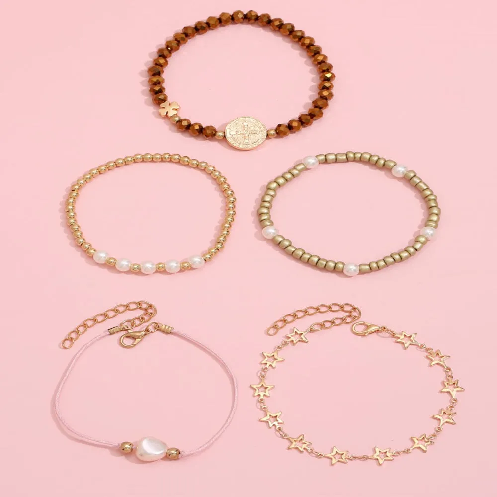 Five-pointed Star Beaded Four-leaf Clover Woven Bracelet