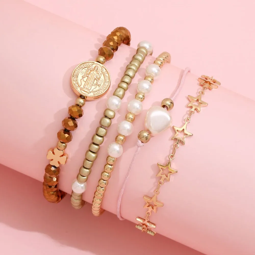 Five-pointed Star Beaded Four-leaf Clover Woven Bracelet