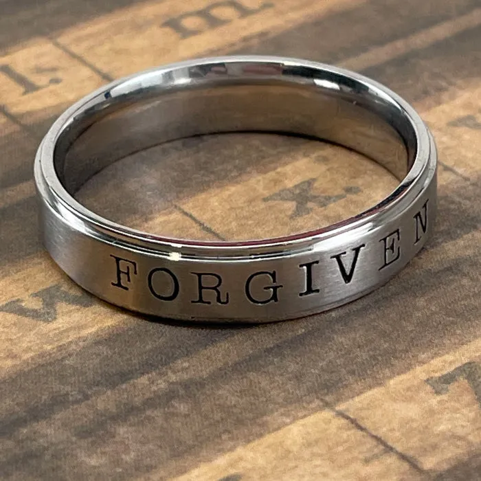 Forgiven Hand Stamped Stainless Steel Band Ring