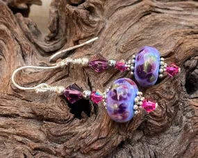 Fuchsia Purple Mosaic Lampwork Bead Earrings