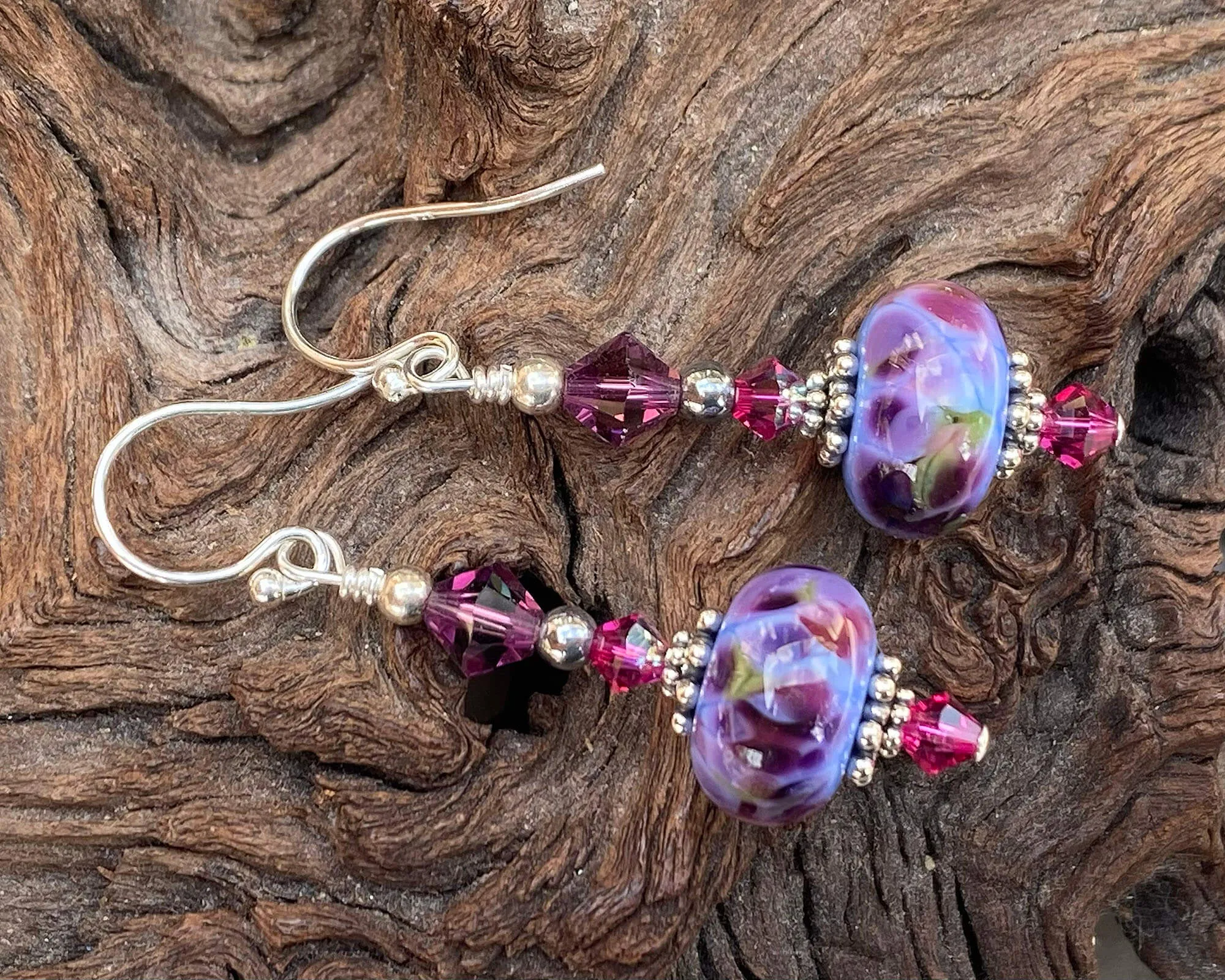Fuchsia Purple Mosaic Lampwork Bead Earrings