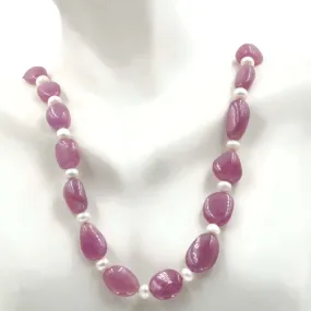 Genuine Red Ruby and Cultured Pearl Beaded Necklace Ruby Beads July Birthstone Pearl Beaded Necklace SKU 6142670