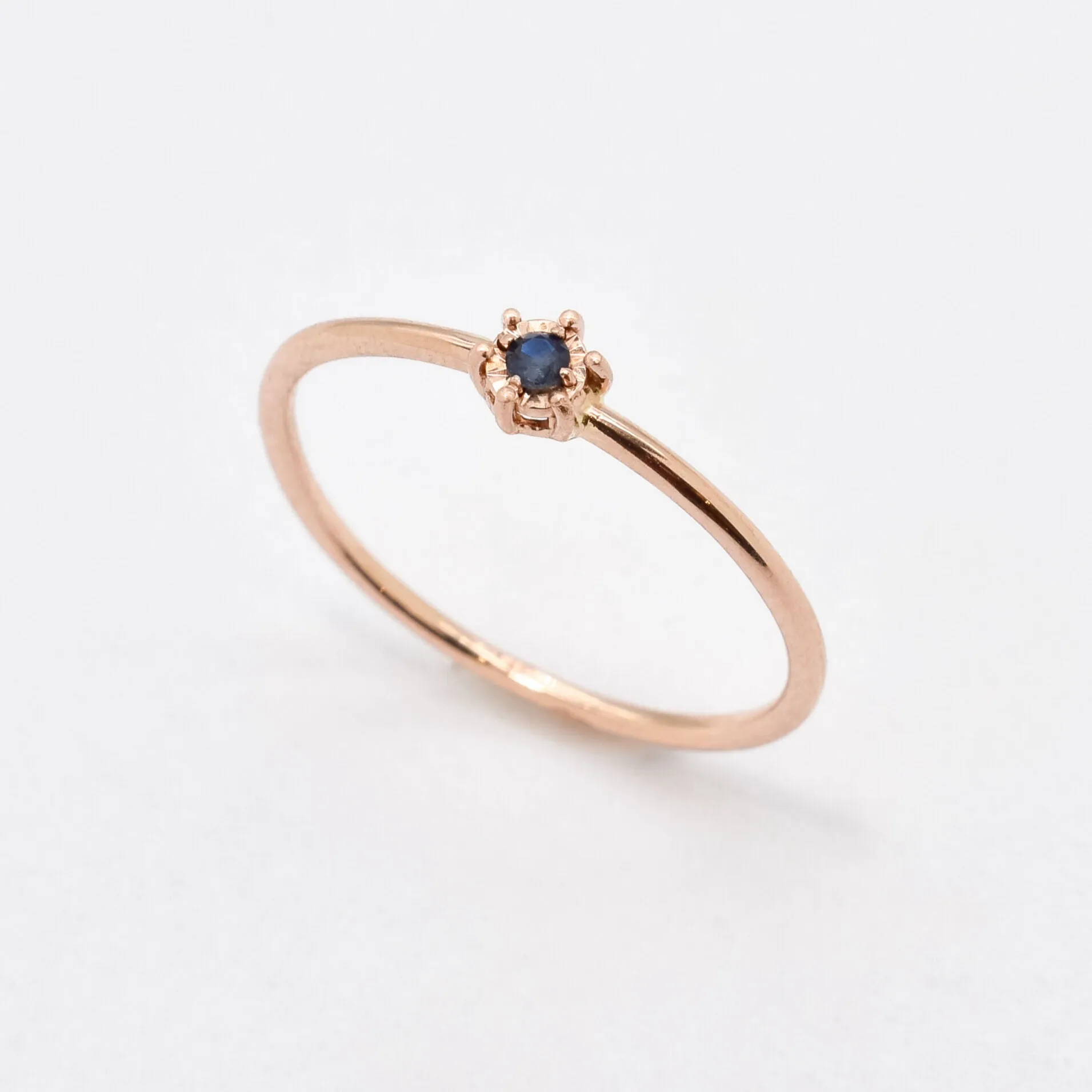 Genuine Sapphire Ring - Solid Rose Gold Ring - Dainty Sapphire Ring