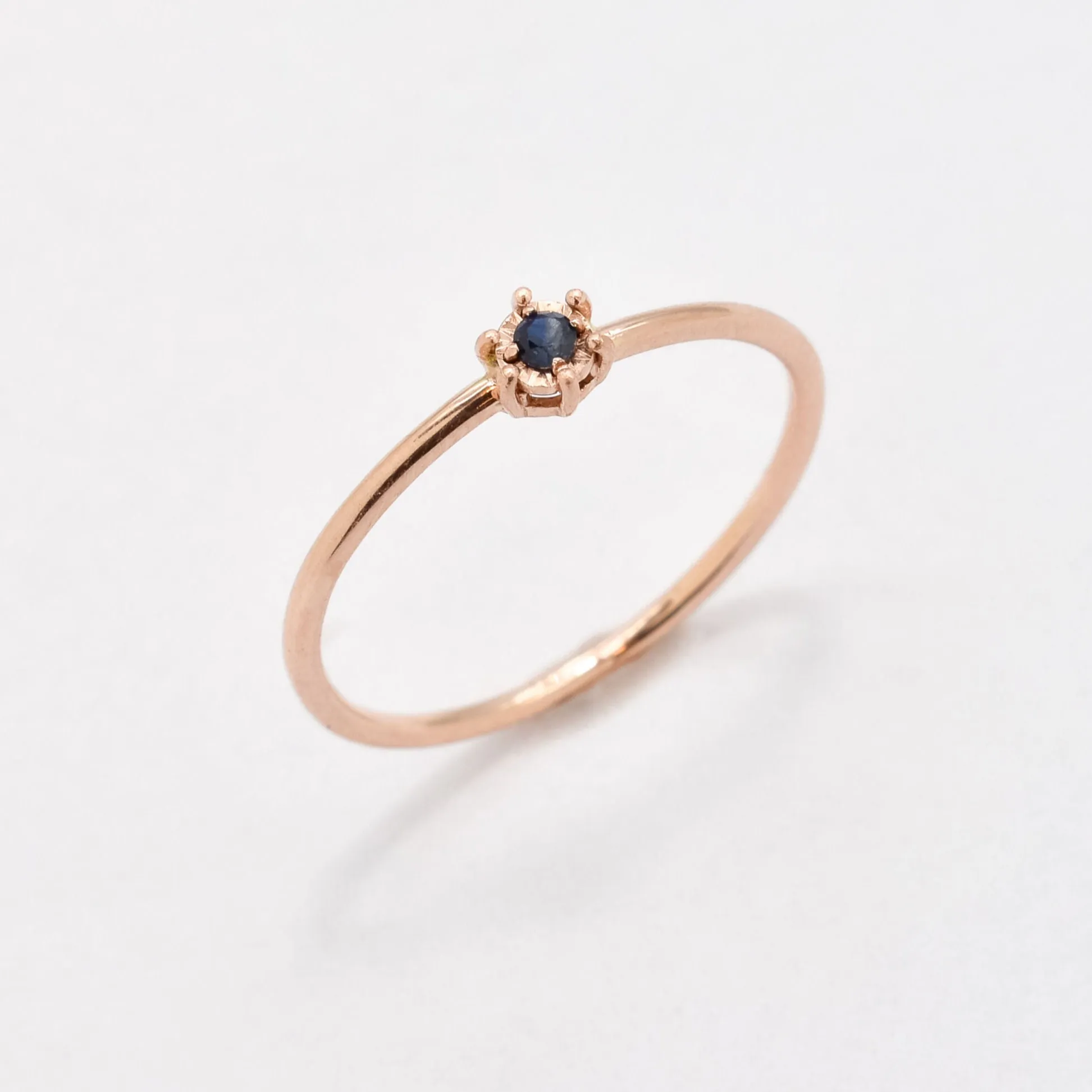 Genuine Sapphire Ring - Solid Rose Gold Ring - Dainty Sapphire Ring