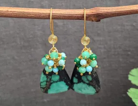 Genuine Turquoise with Emerald, Chrysoprase, Larimar and 14 Kt Gold Filled Earrings