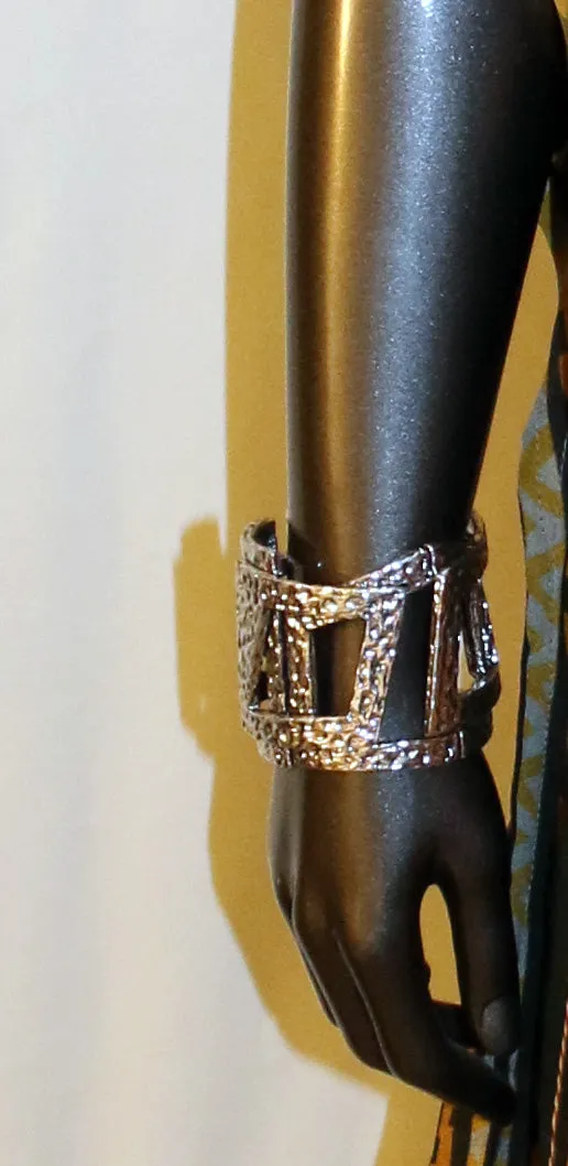 Geometric Silver Hammered Cuff Bracelet