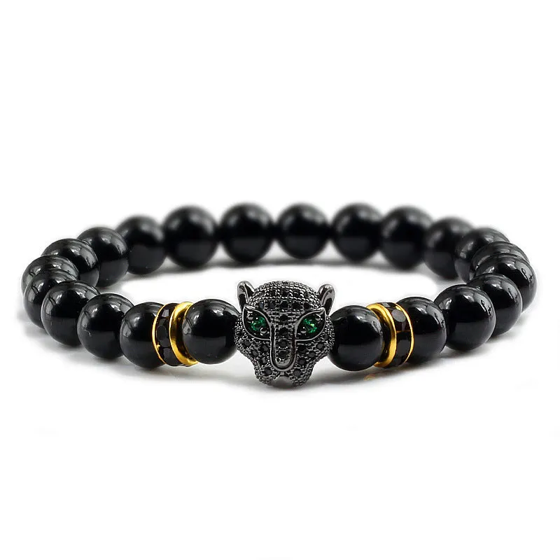 Glossy Black Micro Palette Leopard Head Bracelet