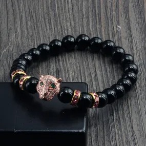 Glossy Black Micro Palette Leopard Head Bracelet