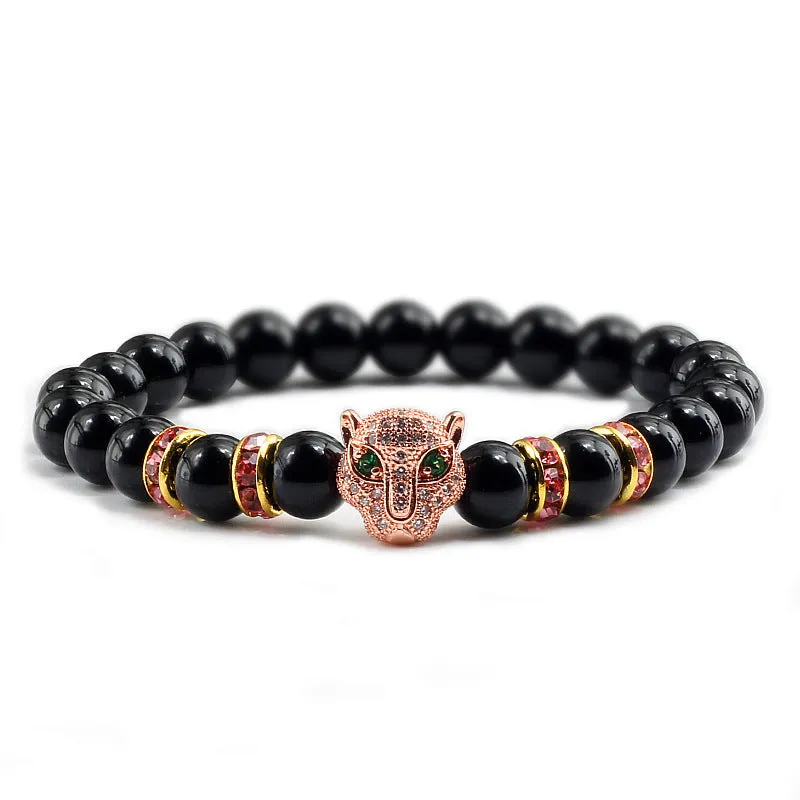 Glossy Black Micro Palette Leopard Head Bracelet