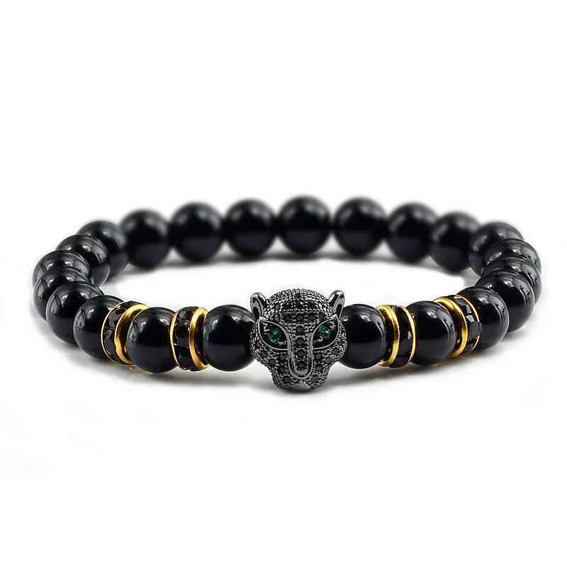 Glossy Black Micro Palette Leopard Head Bracelet