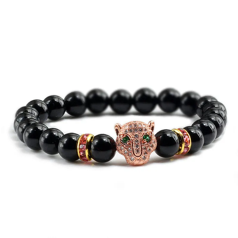 Glossy Black Micro Palette Leopard Head Bracelet