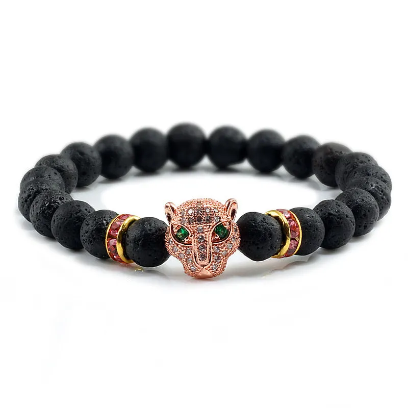 Glossy Black Micro Palette Leopard Head Bracelet