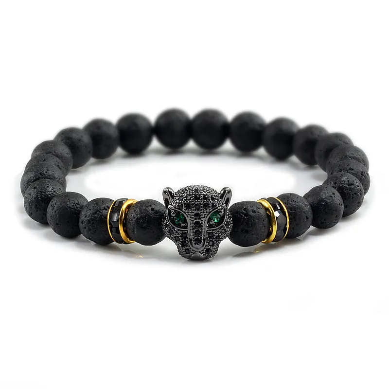 Glossy Black Micro Palette Leopard Head Bracelet