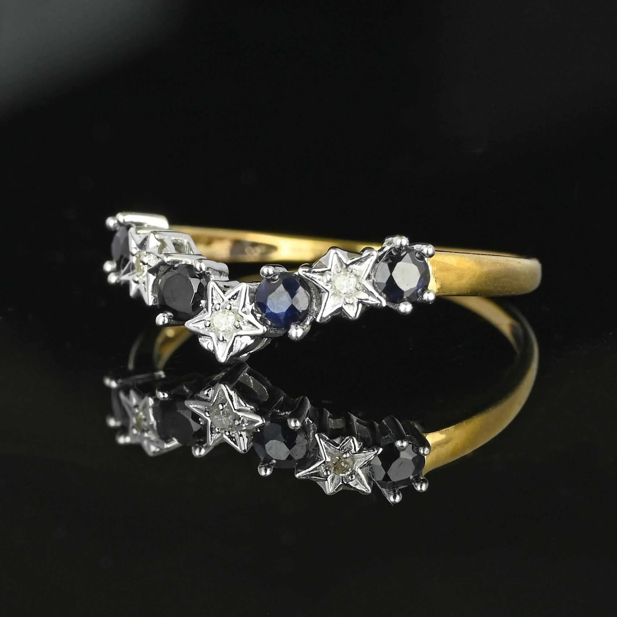 Gold Chevron Diamond Star Sapphire Wishbone Ring