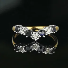 Gold Chevron Diamond Star Sapphire Wishbone Ring