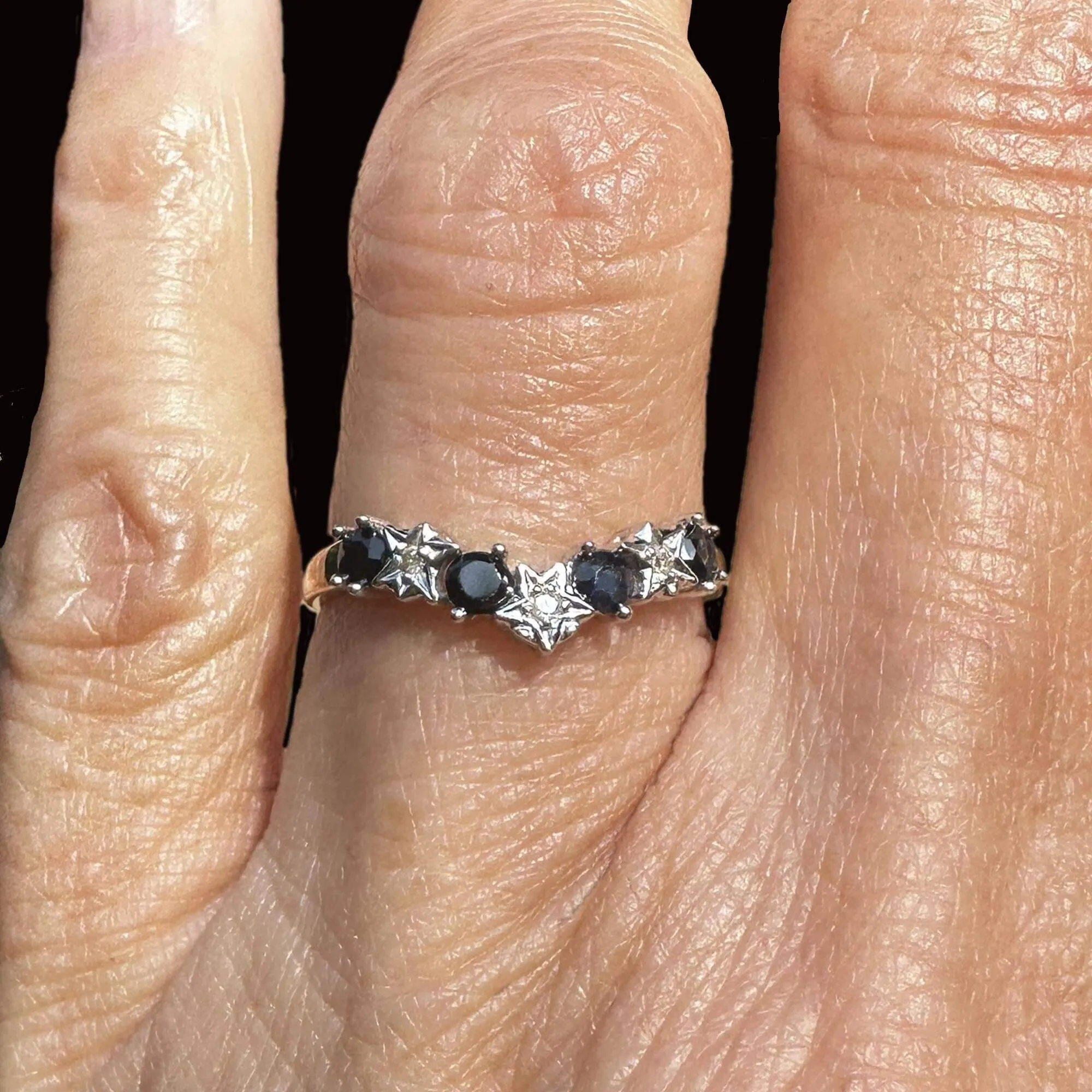 Gold Chevron Diamond Star Sapphire Wishbone Ring