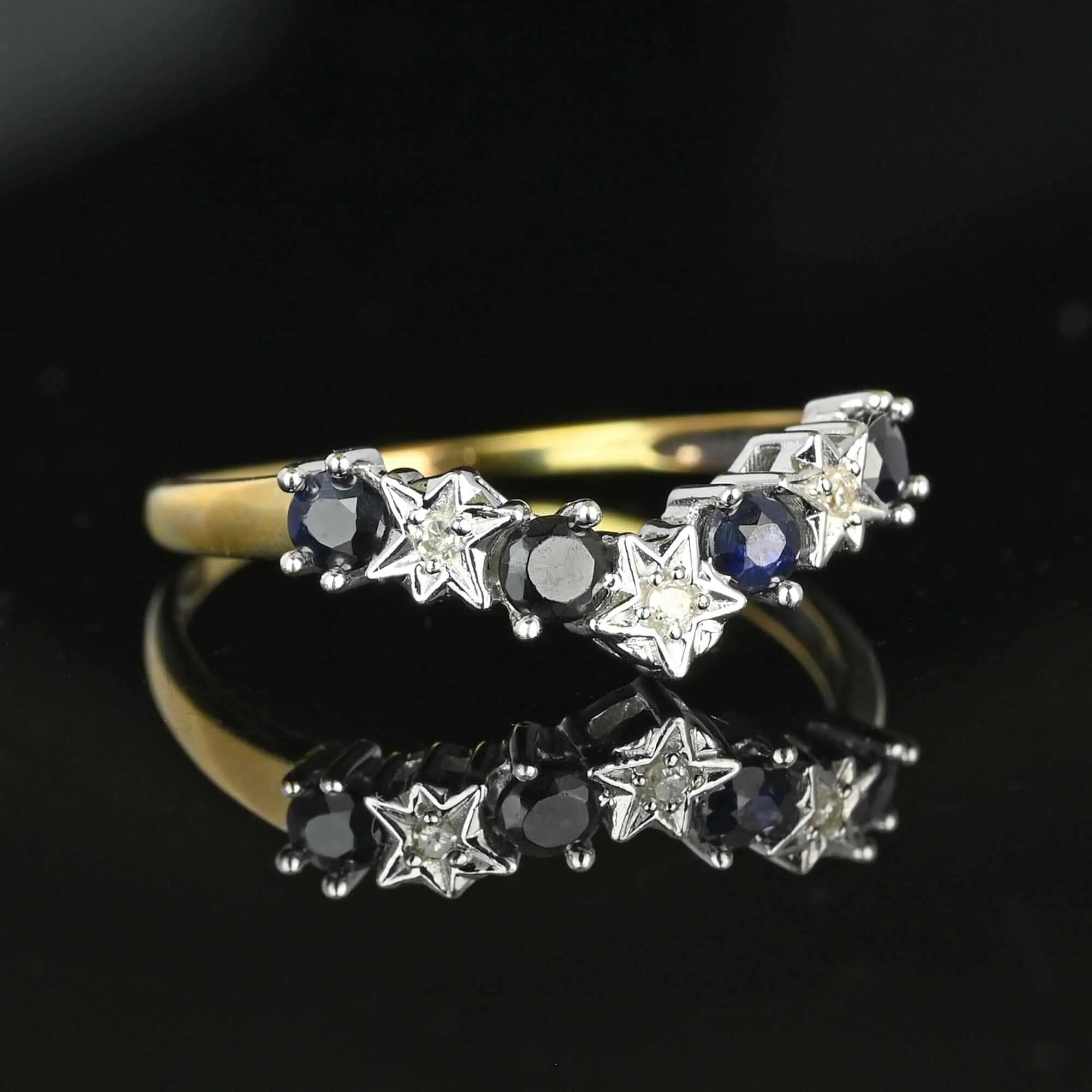 Gold Chevron Diamond Star Sapphire Wishbone Ring