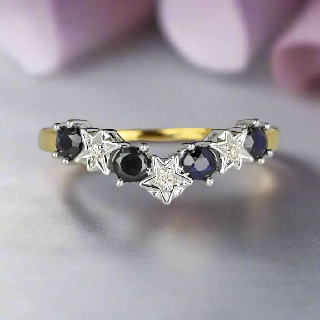 Gold Chevron Diamond Star Sapphire Wishbone Ring