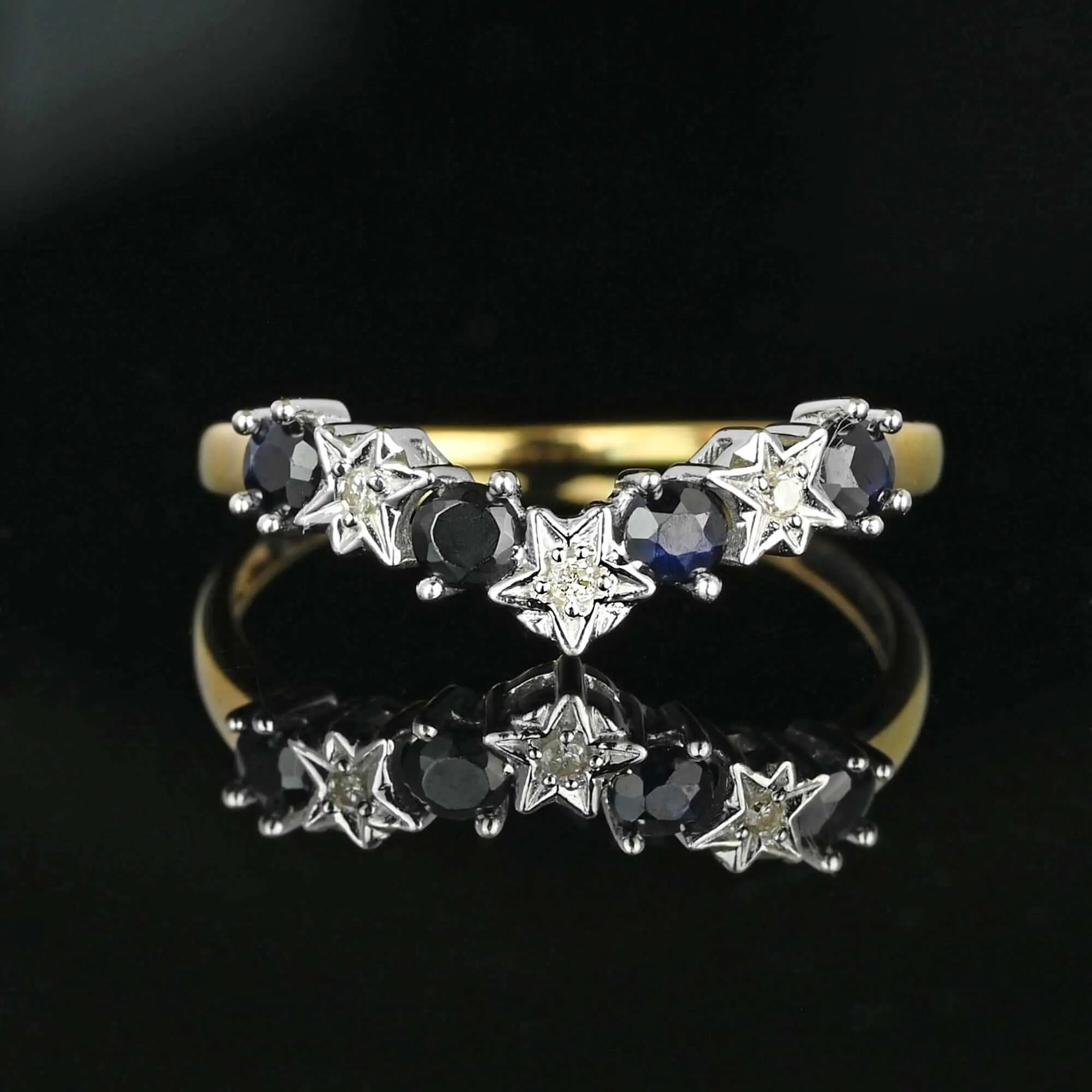 Gold Chevron Diamond Star Sapphire Wishbone Ring