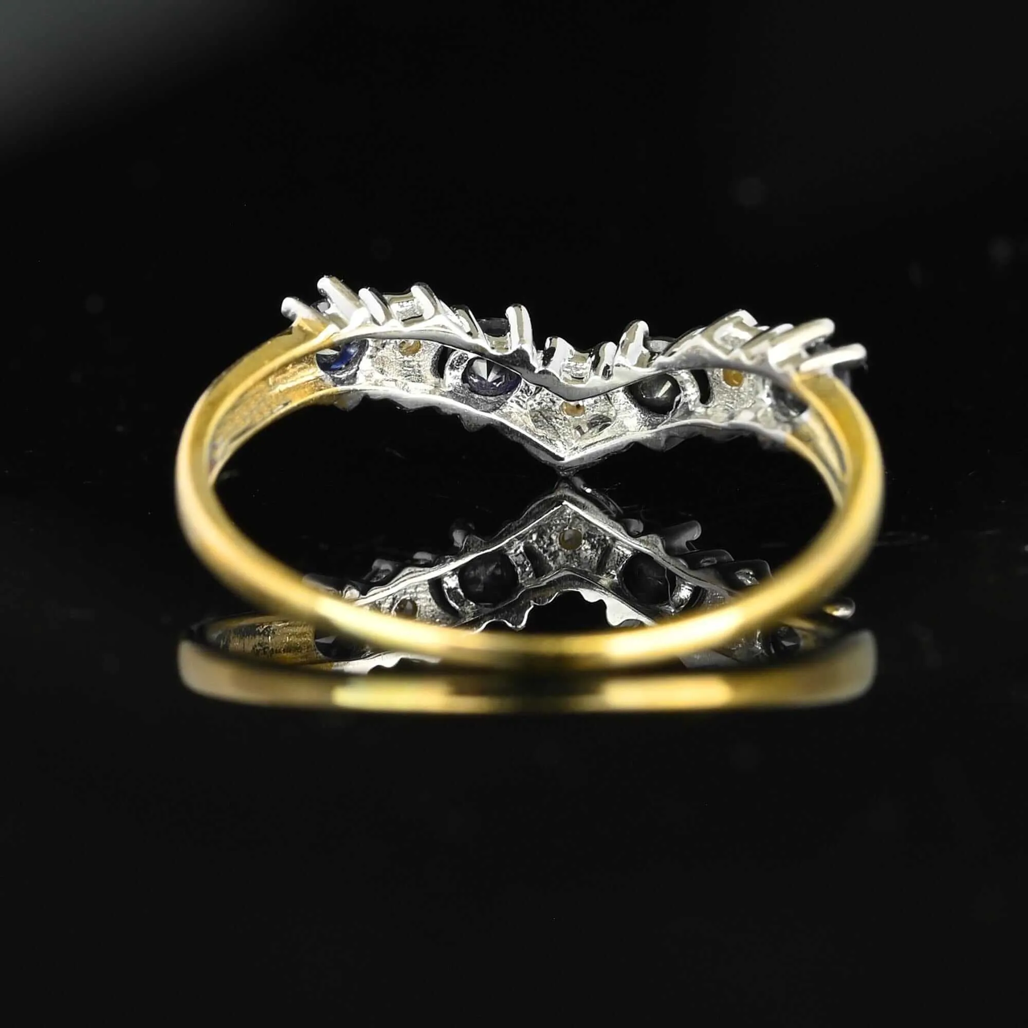Gold Chevron Diamond Star Sapphire Wishbone Ring