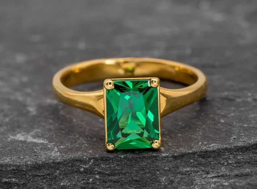 Gold Emerald Ring - Green Square Ring - Vintage Square Ring