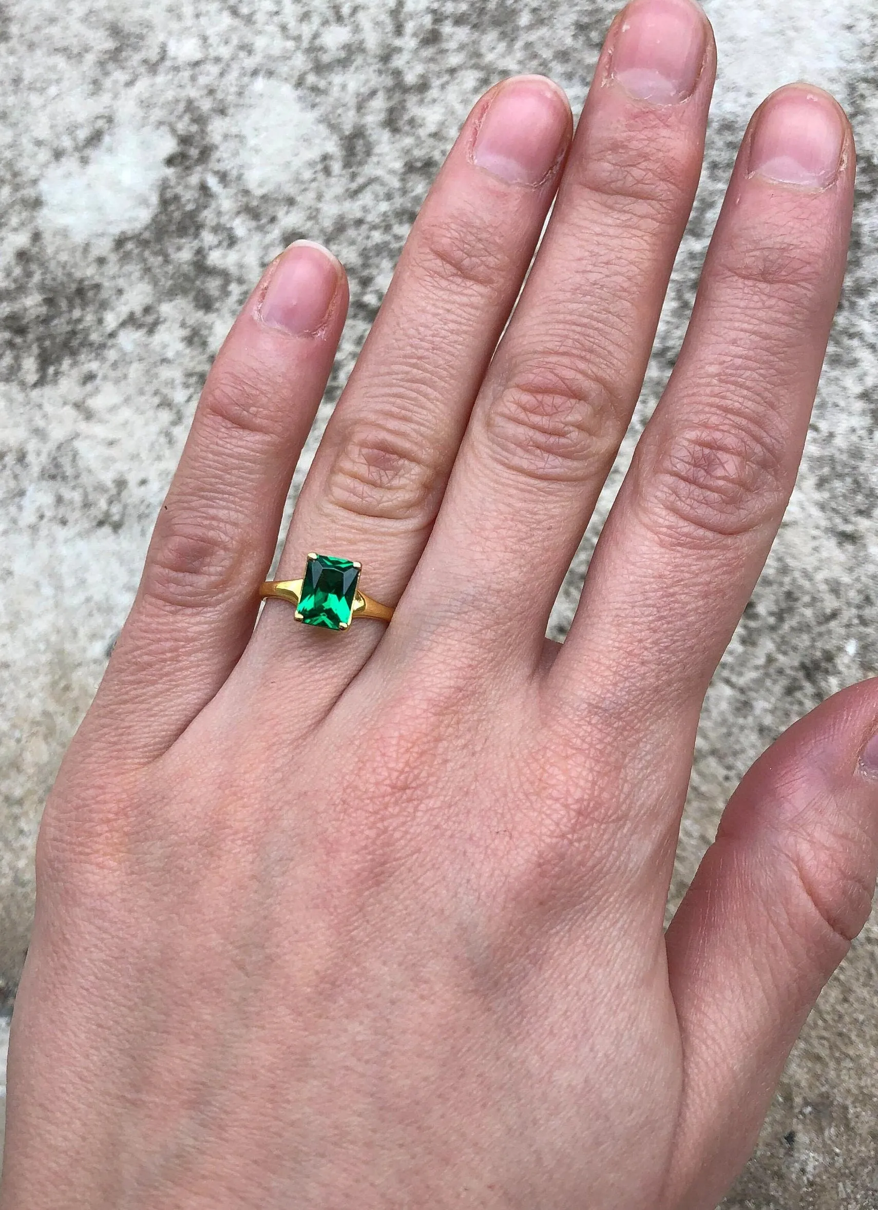Gold Emerald Ring - Green Square Ring - Vintage Square Ring