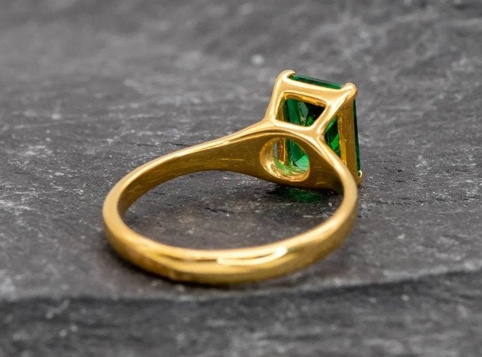 Gold Emerald Ring - Green Square Ring - Vintage Square Ring