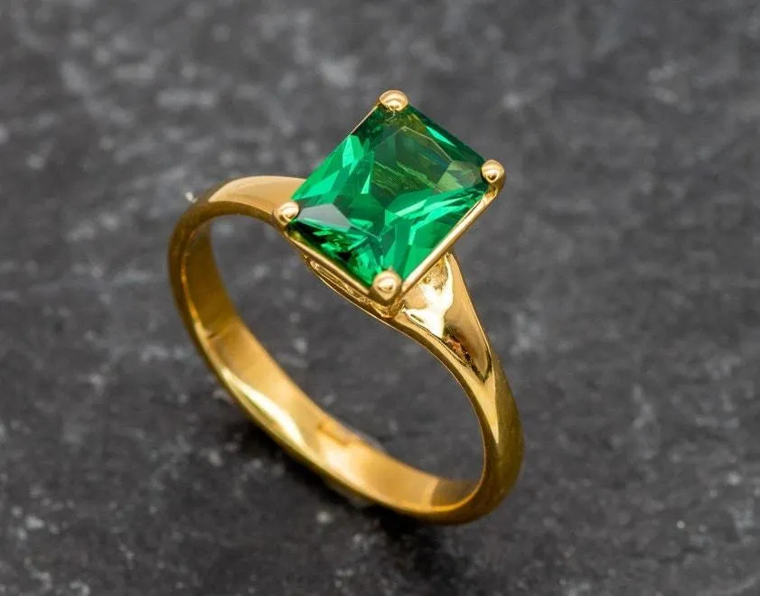 Gold Emerald Ring - Green Square Ring - Vintage Square Ring