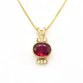 Gold Ruby Pendant - Vintage Ruby Necklace, July Birthstone Necklace