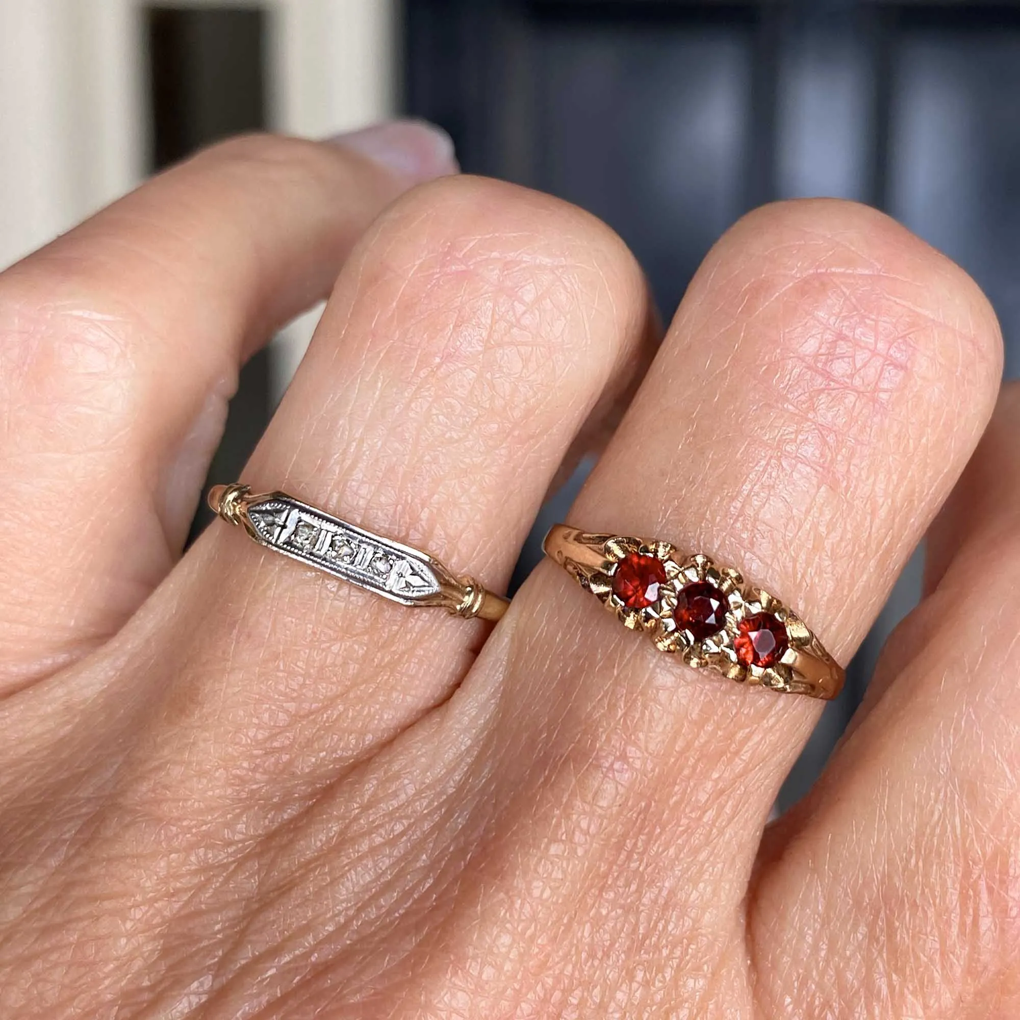 Gold Victorian Style Three Stone Garnet Ring