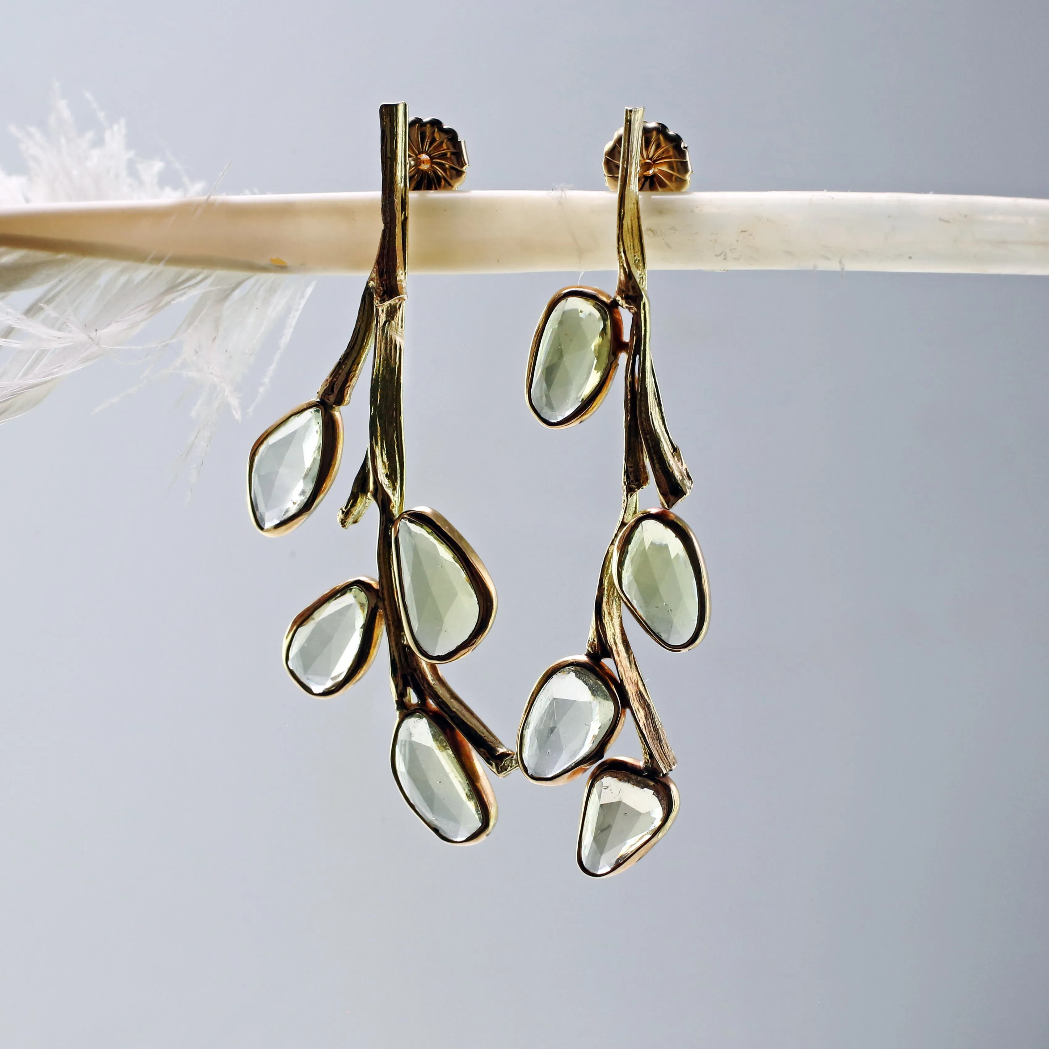 Golden Green Sapphire Grass Earrings