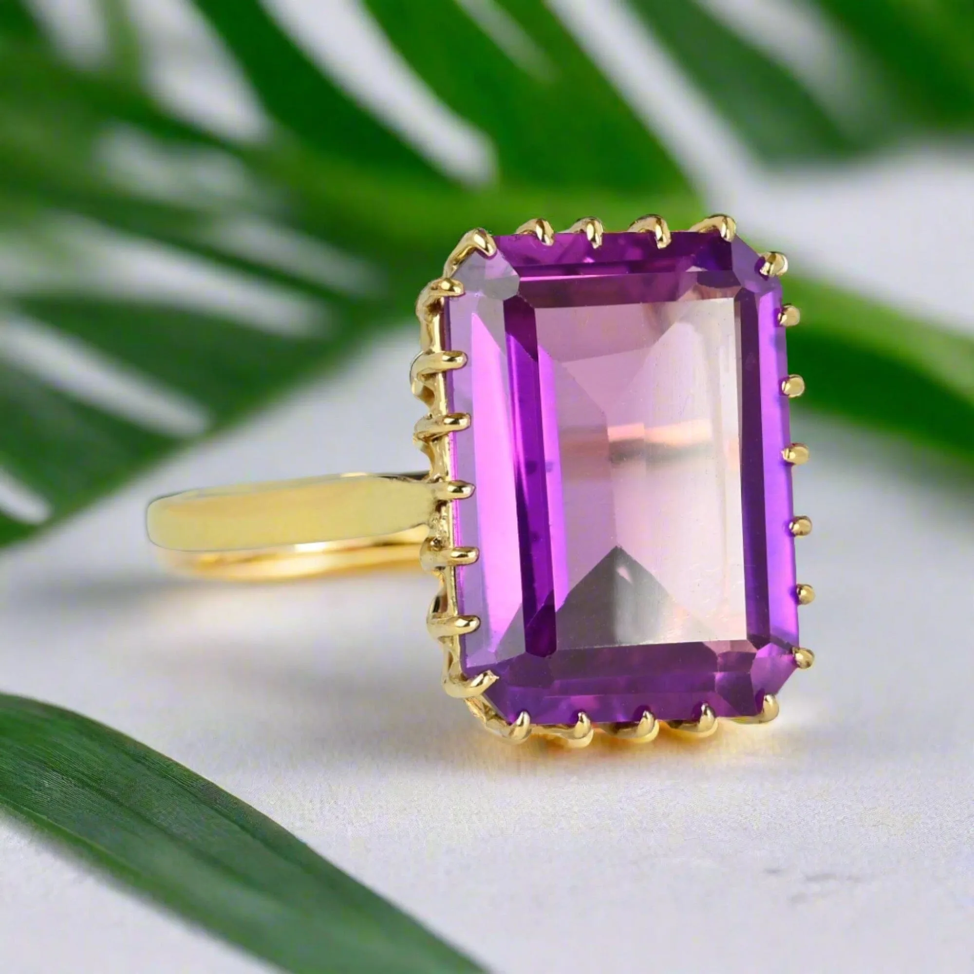 Gorgeous 14K Gold Rectangle Step Cut Purple Topaz Ring