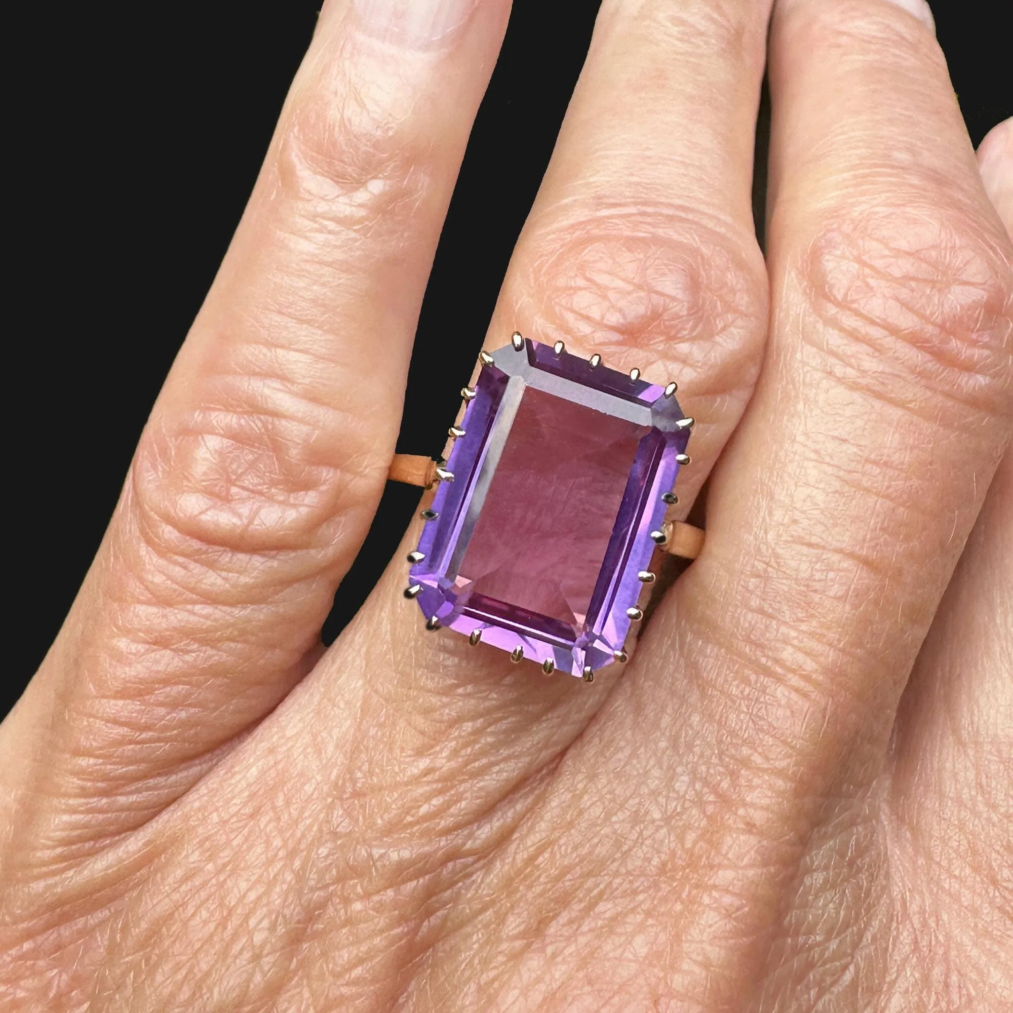Gorgeous 14K Gold Rectangle Step Cut Purple Topaz Ring