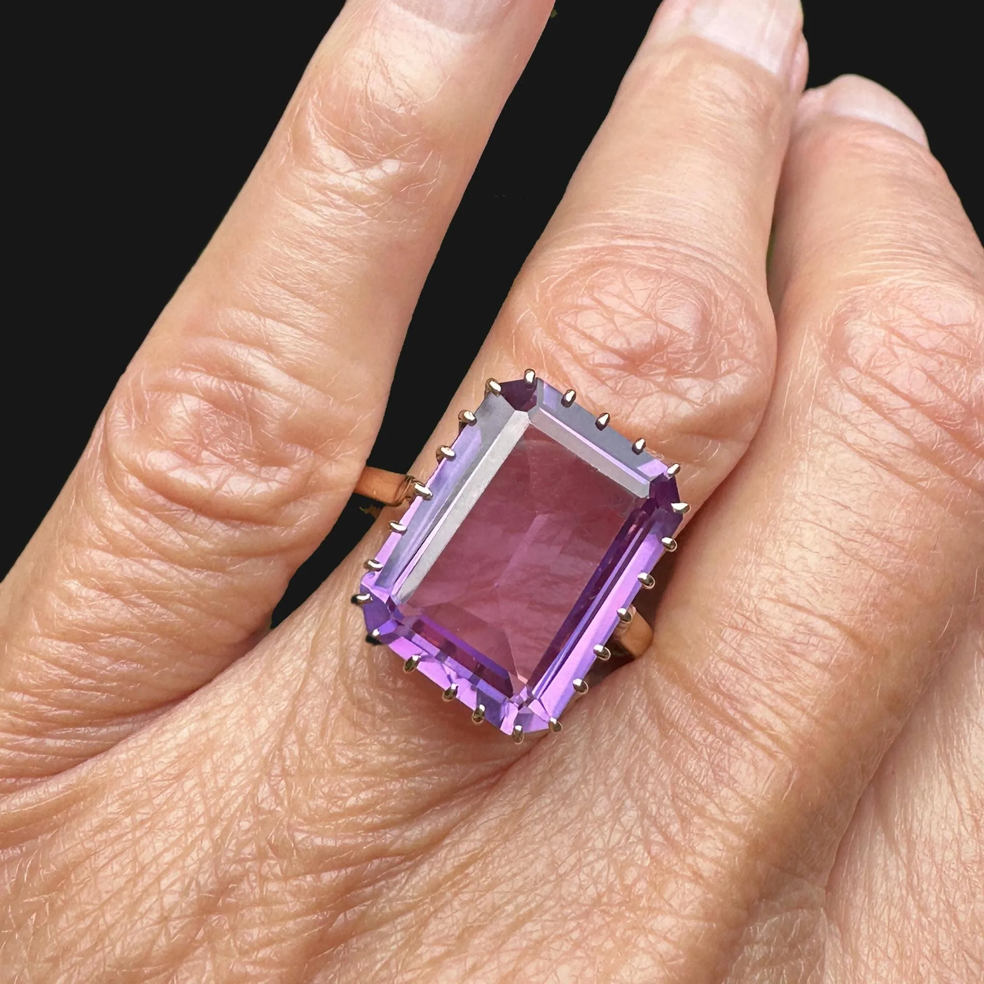 Gorgeous 14K Gold Rectangle Step Cut Purple Topaz Ring