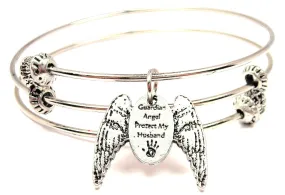 Guardian Angel Protect My Husband Triple Style Expandable Bangle Bracelet