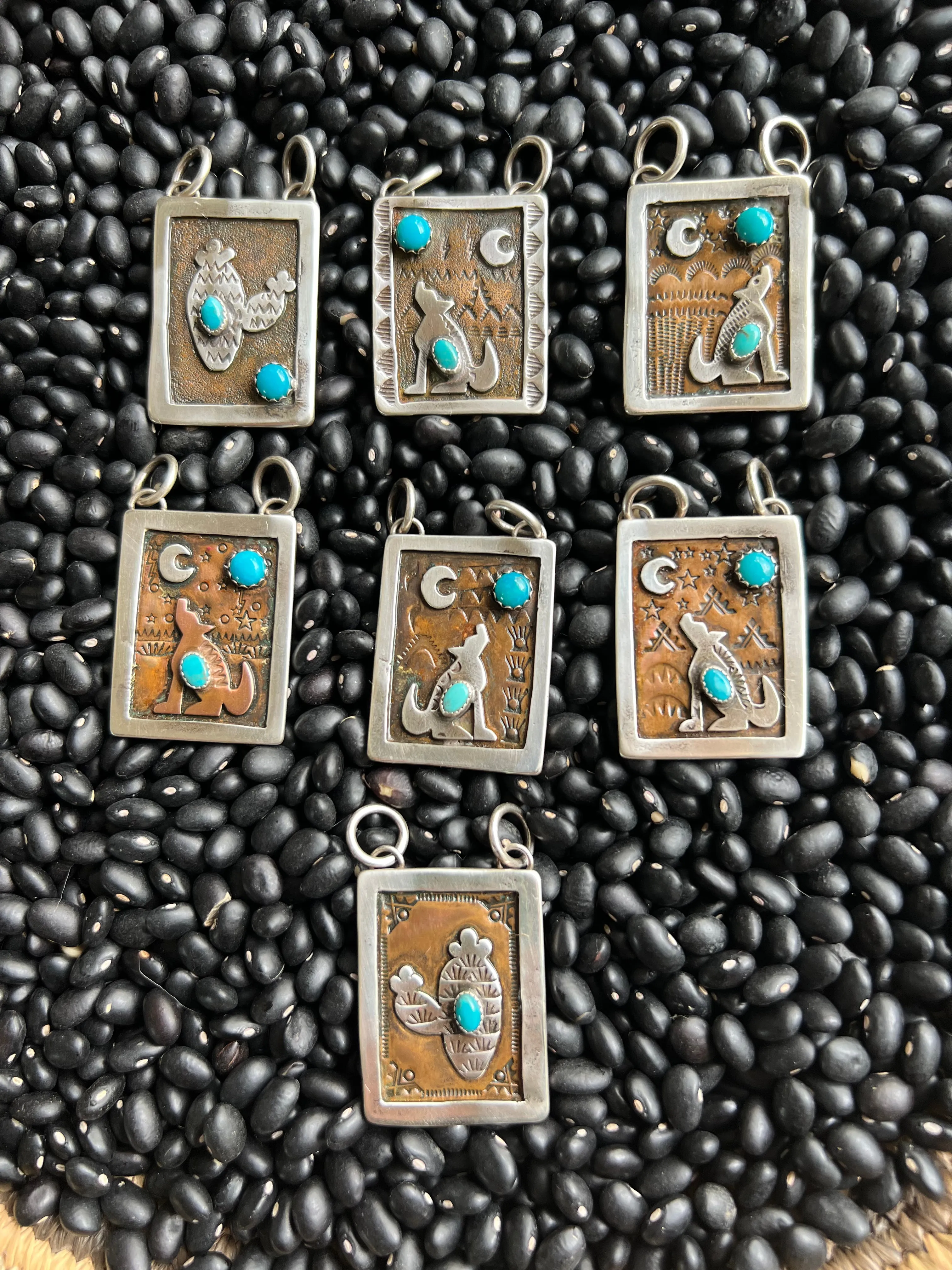 Hand Stamped Armadillo Cactus and Coyote Pendants