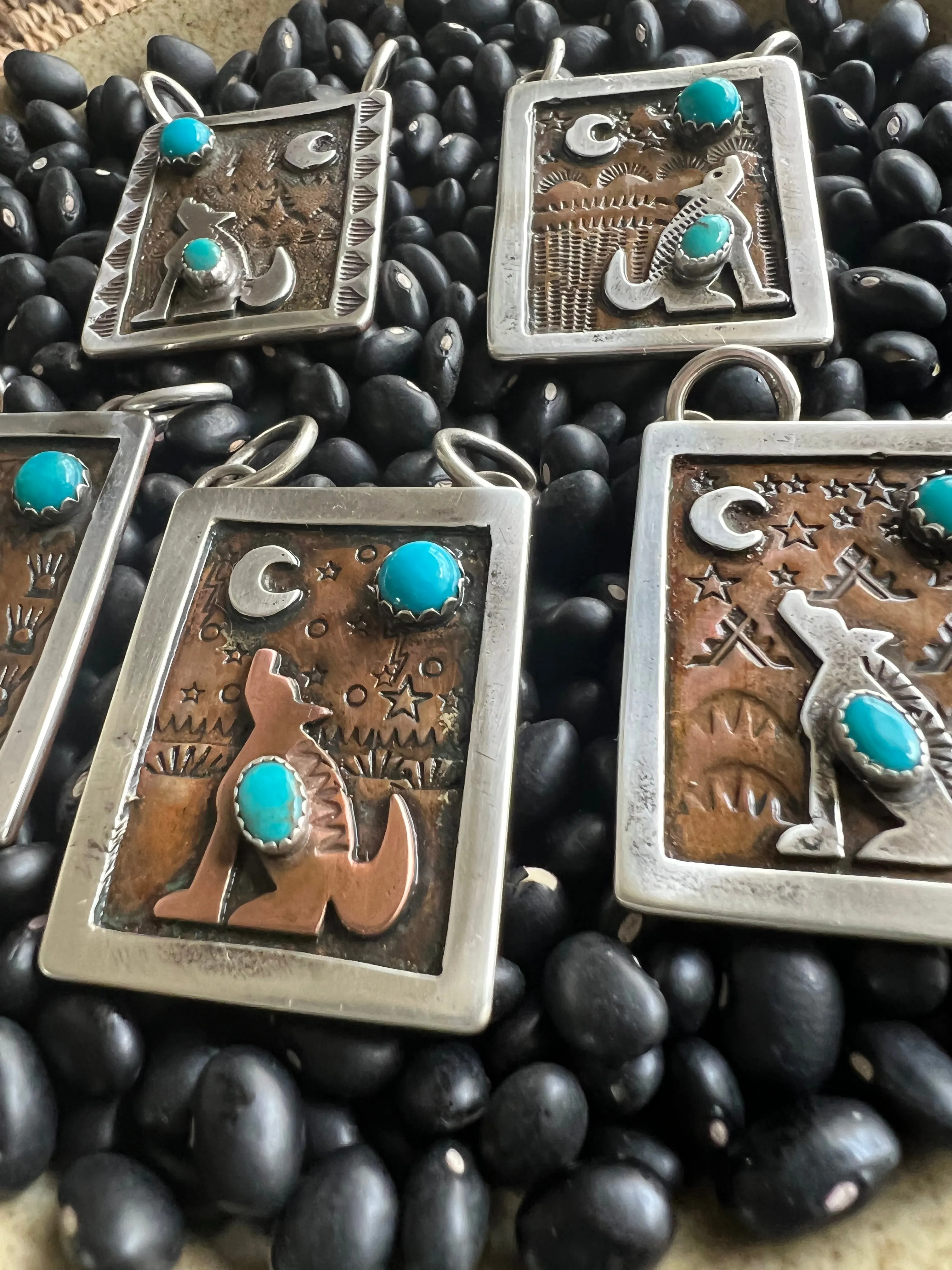 Hand Stamped Armadillo Cactus and Coyote Pendants