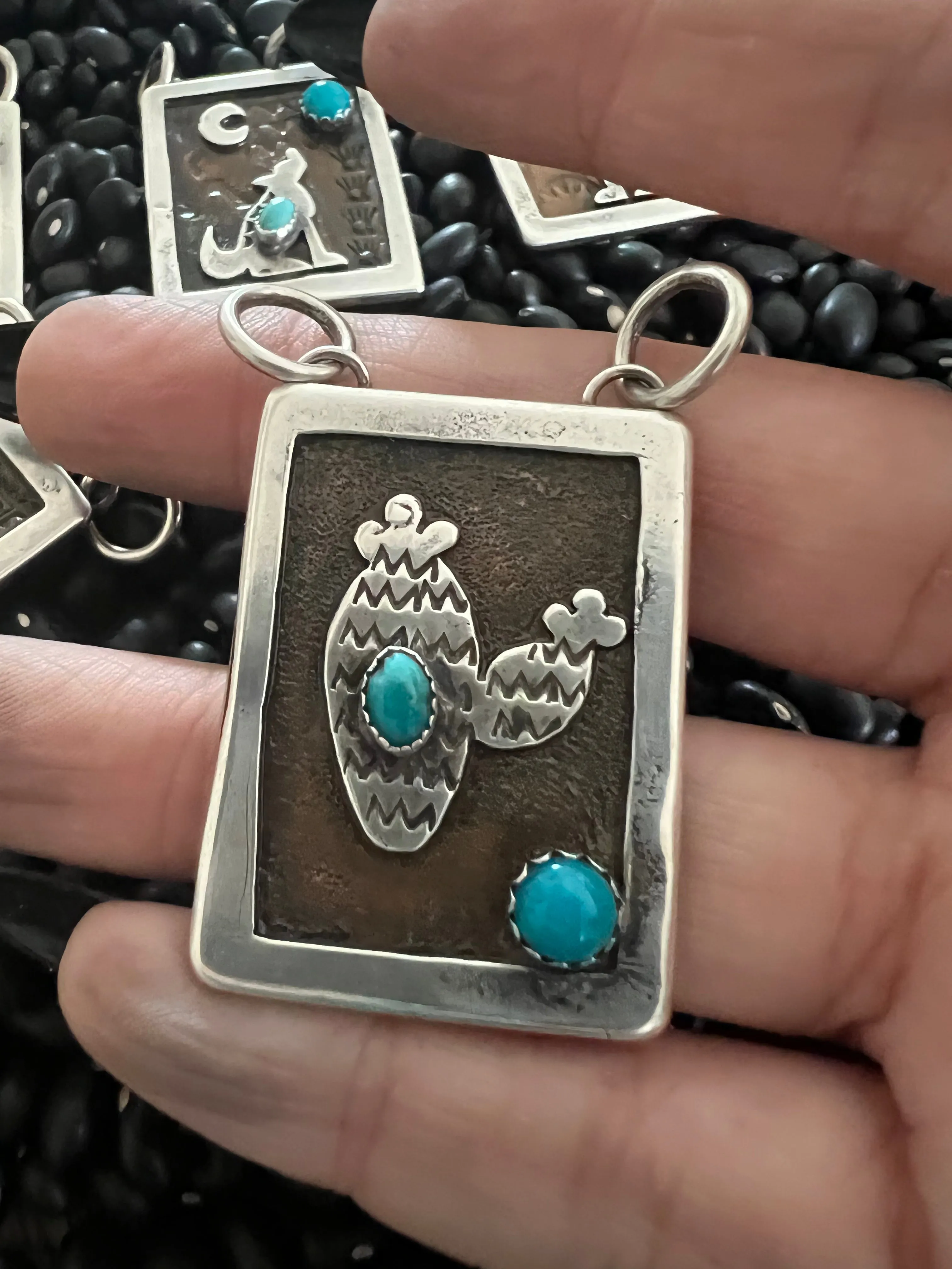Hand Stamped Armadillo Cactus and Coyote Pendants