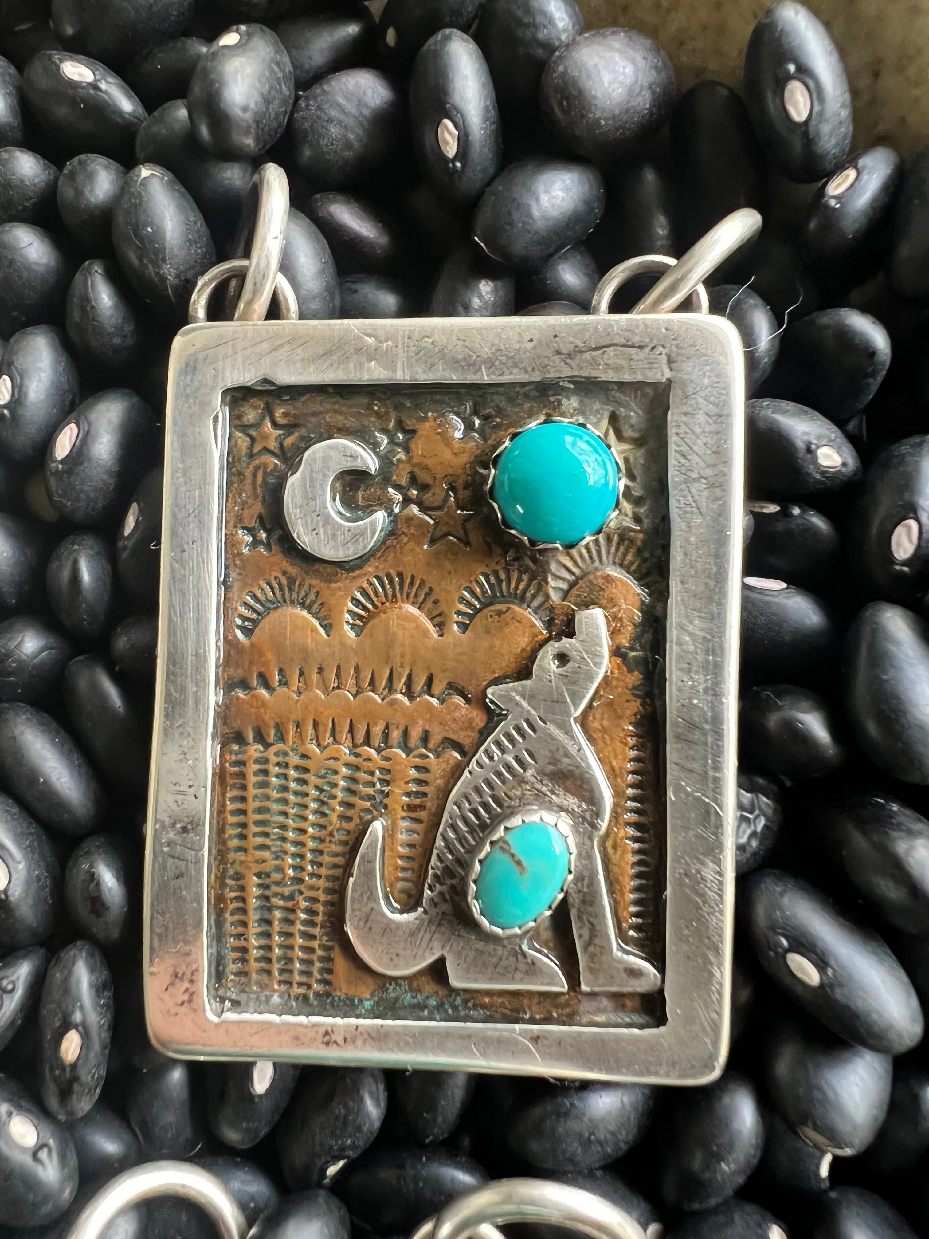 Hand Stamped Armadillo Cactus and Coyote Pendants