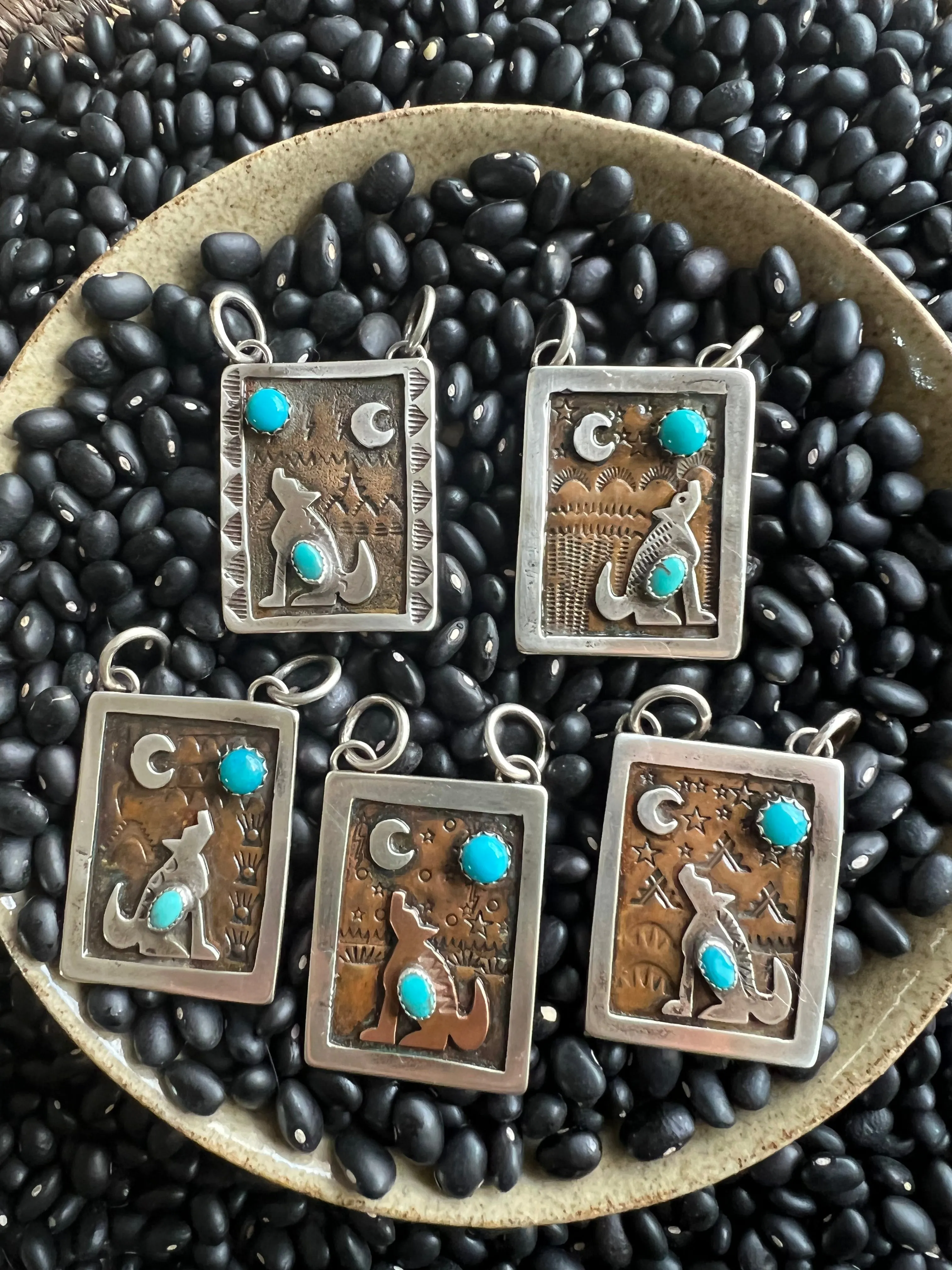 Hand Stamped Armadillo Cactus and Coyote Pendants